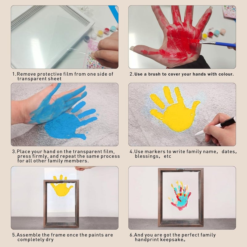 XQC Family Handprint Kit - DIY Craft Keepsake Frame with Clear Boards, Unique Gift for New Families & Pets (Brown) - Image 4